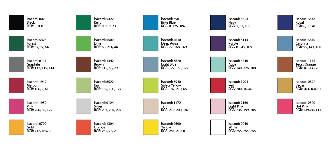 Exclaim embroidery thread colors